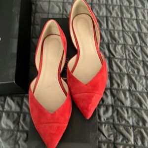 Red suede j crew flat
